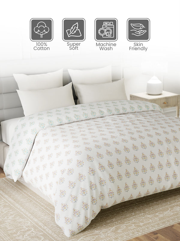 100% Cotton Double Reversible Comforter, 144 TC Printed, Lumina Floret Collection