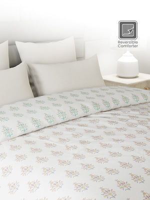 100% Cotton Double Reversible Comforter, 144 TC Printed, Lumina Floret Collection