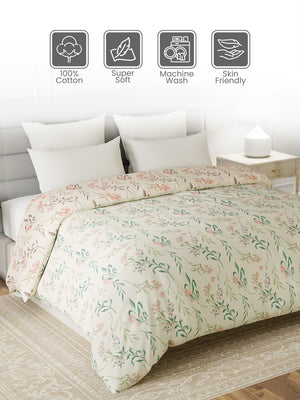 100% Cotton Double Reversible Comforter, 144 TC Printed, Lumina Floret Collection