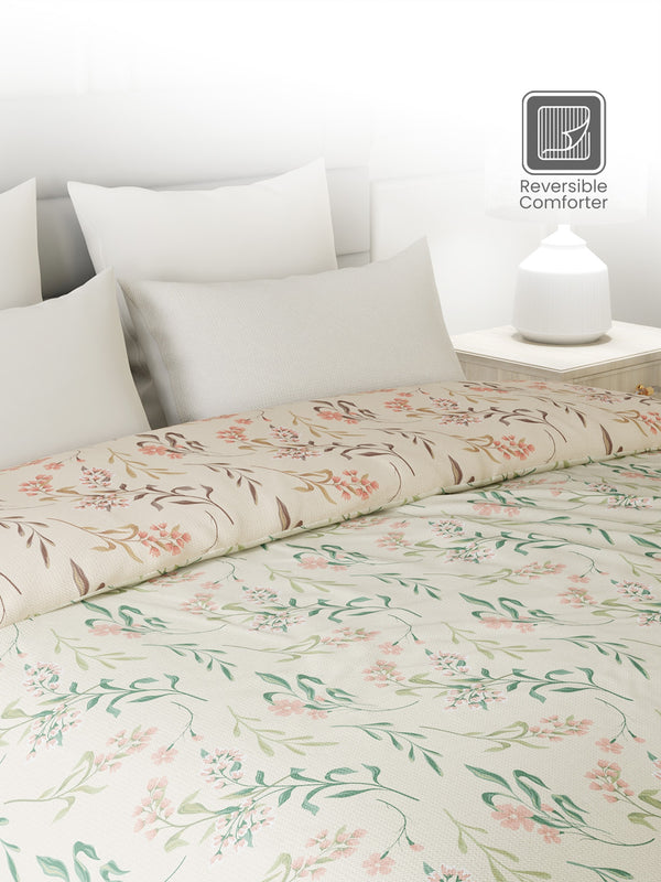 100% Cotton Double Reversible Comforter, 144 TC Printed, Lumina Floret Collection