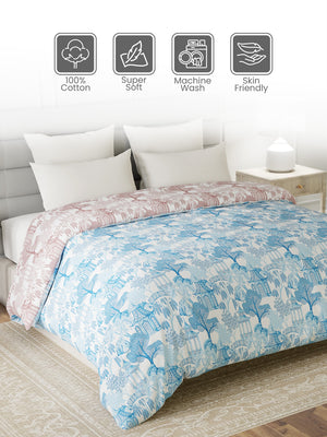 100% Cotton Double Reversible Comforter, 144 TC Printed, Lumina Floret Collection