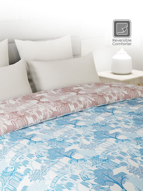 100% Cotton Double Reversible Comforter, 144 TC Printed, Lumina Floret Collection