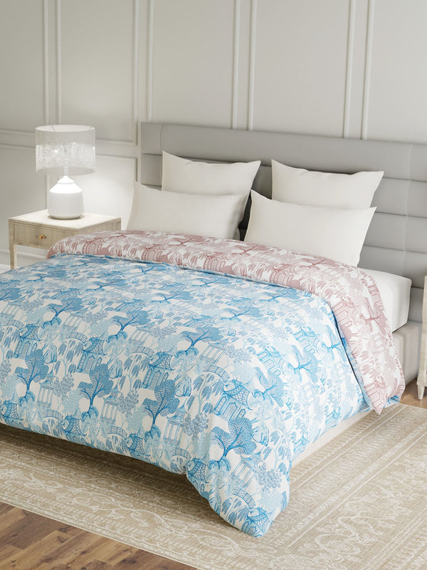 100% Cotton Double Reversible Comforter, 144 TC Printed, Lumina Floret Collection