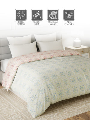 100% Cotton Double Reversible Comforter, 144 TC Printed, Lumina Floret Collection