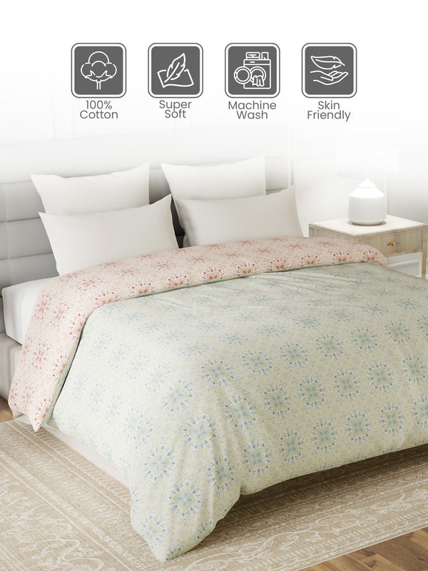 100% Cotton Double Reversible Comforter, 144 TC Printed, Lumina Floret Collection