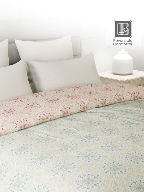100% Cotton Double Reversible Comforter, 144 TC Printed, Lumina Floret Collection