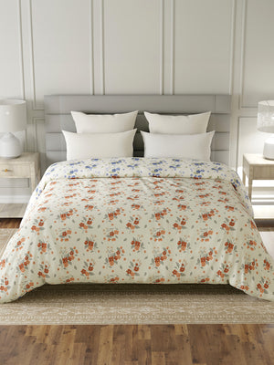Reversible Double Comforter, 100% Cotton 140 TC, Blue & Brown Floral, For Mild Winter & All Season Lumina Floret