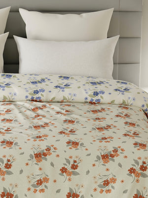 Reversible Double Comforter, 100% Cotton 140 TC, Blue & Brown Floral, For Mild Winter & All Season Lumina Floret