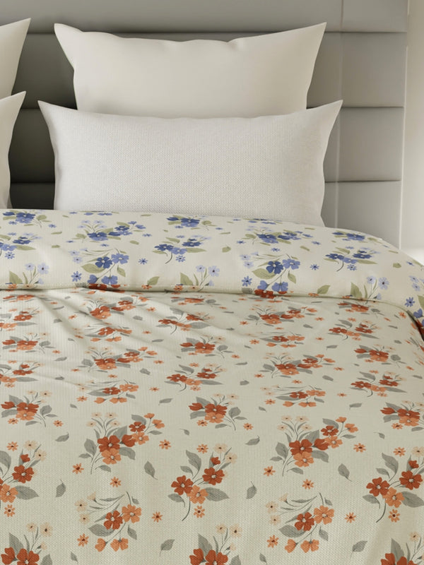 Reversible Double Comforter, 100% Cotton 140 TC, Blue & Brown Floral, For Mild Winter & All Season Lumina Floret