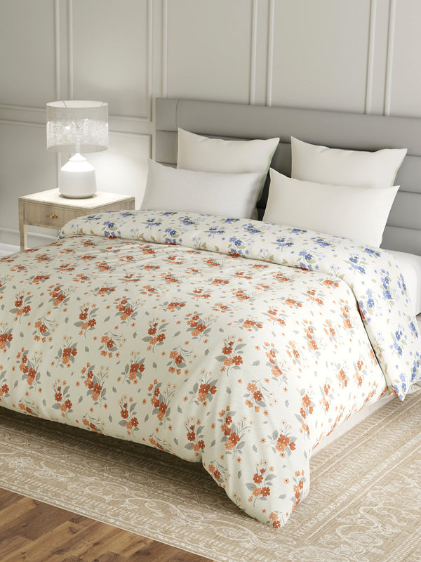 Reversible Double Comforter, 100% Cotton 140 TC, Blue & Brown Floral, For Mild Winter & All Season Lumina Floret