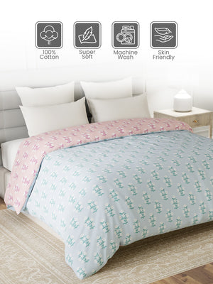100% Cotton Double Reversible Comforter, 144 TC Printed, Lumina Floret Collection
