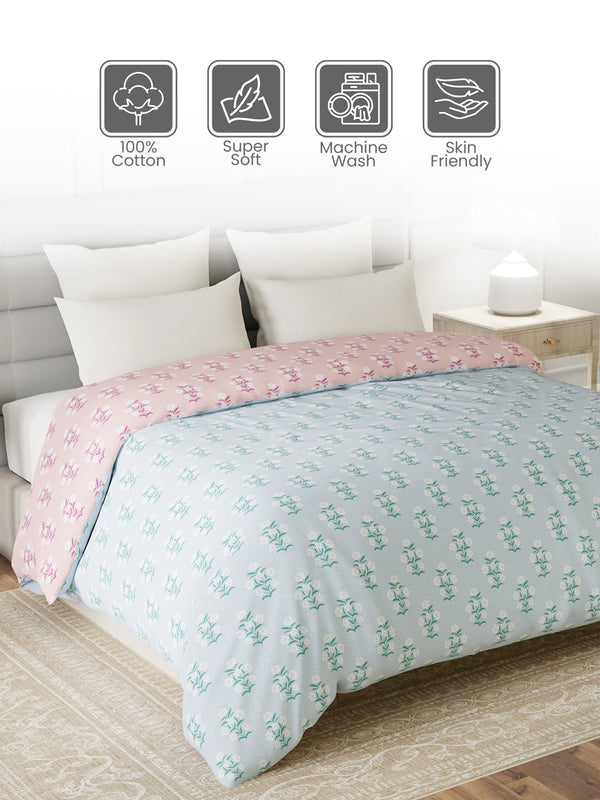 100% Cotton Double Reversible Comforter, 144 TC Printed, Lumina Floret Collection