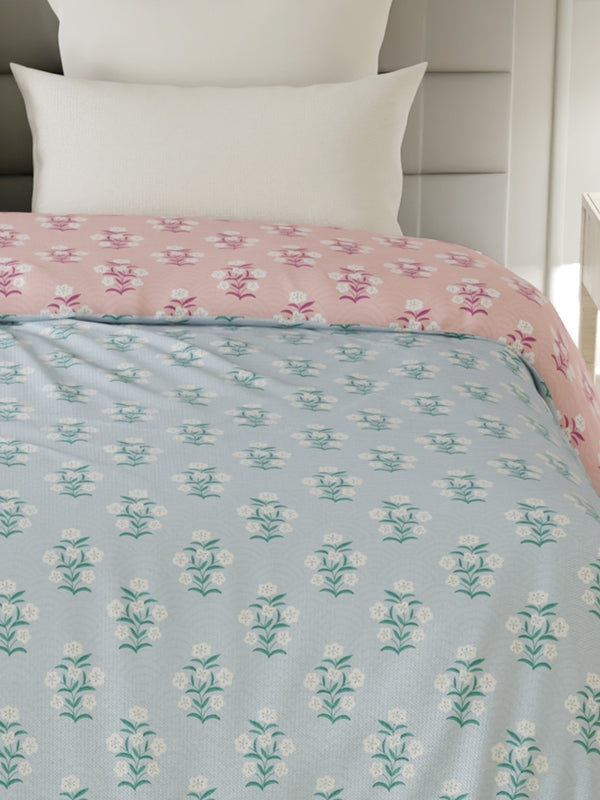 100% Cotton Double Reversible Comforter, 144 TC Printed, Lumina Floret Collection