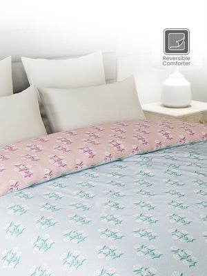 100% Cotton Double Reversible Comforter, 144 TC Printed, Lumina Floret Collection