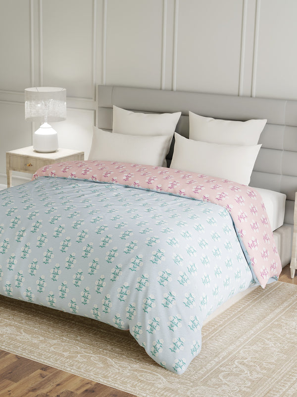 100% Cotton Double Reversible Comforter, 144 TC Printed, Lumina Floret Collection