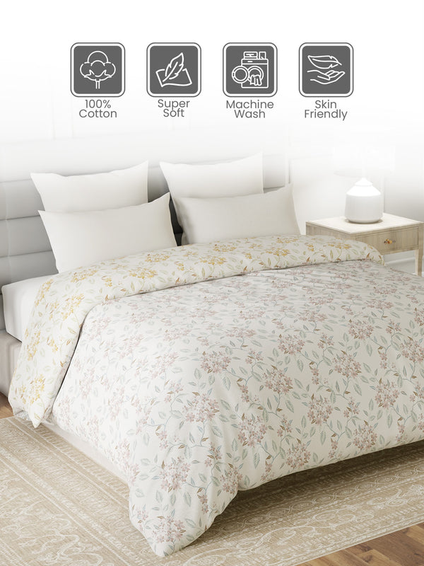 100% Cotton Double Reversible Comforter, 144 TC Printed, Lumina Floret Collection