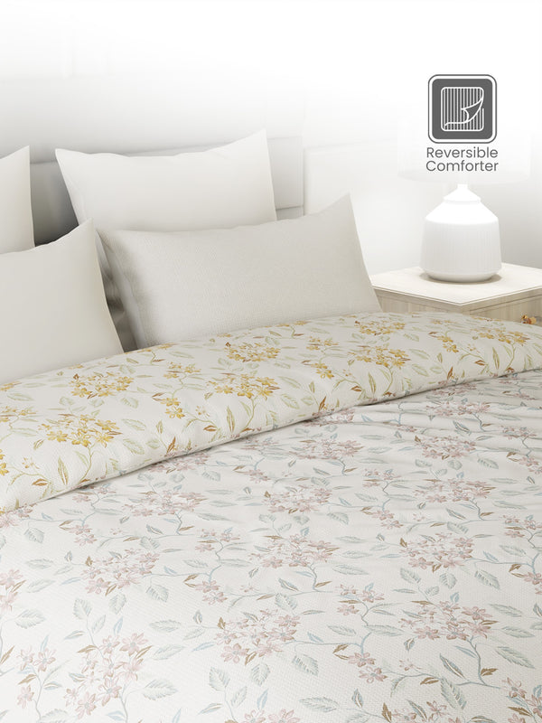 100% Cotton Double Reversible Comforter, 144 TC Printed, Lumina Floret Collection