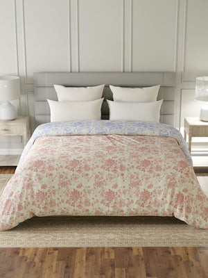 Reversible Double Comforter, 100% Cotton 140 TC, Pink & Blue Floral, For Mild Winter & All Season Lumina Floret