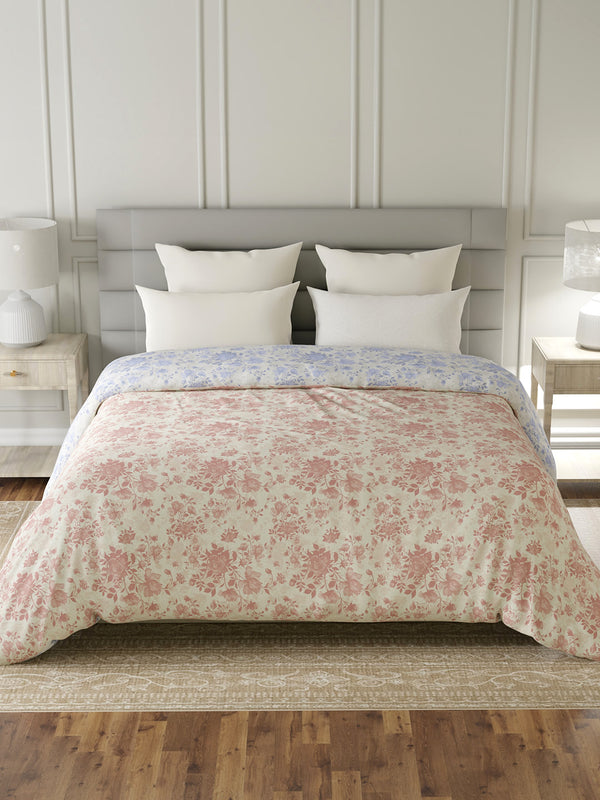Reversible Double Comforter, 100% Cotton 140 TC, Pink & Blue Floral, For Mild Winter & All Season Lumina Floret