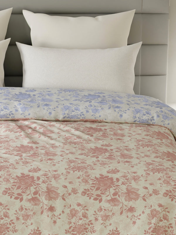 Reversible Double Comforter, 100% Cotton 140 TC, Pink & Blue Floral, For Mild Winter & All Season Lumina Floret