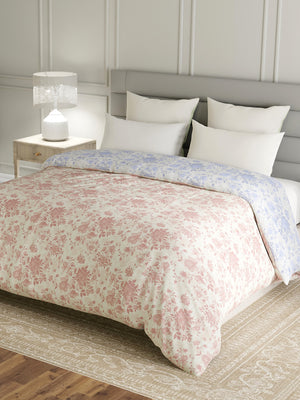 Reversible Double Comforter, 100% Cotton 140 TC, Pink & Blue Floral, For Mild Winter & All Season Lumina Floret