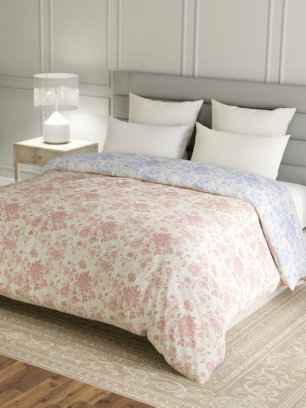 Reversible Double Comforter, 100% Cotton 140 TC, Pink & Blue Floral, For Mild Winter & All Season Lumina Floret