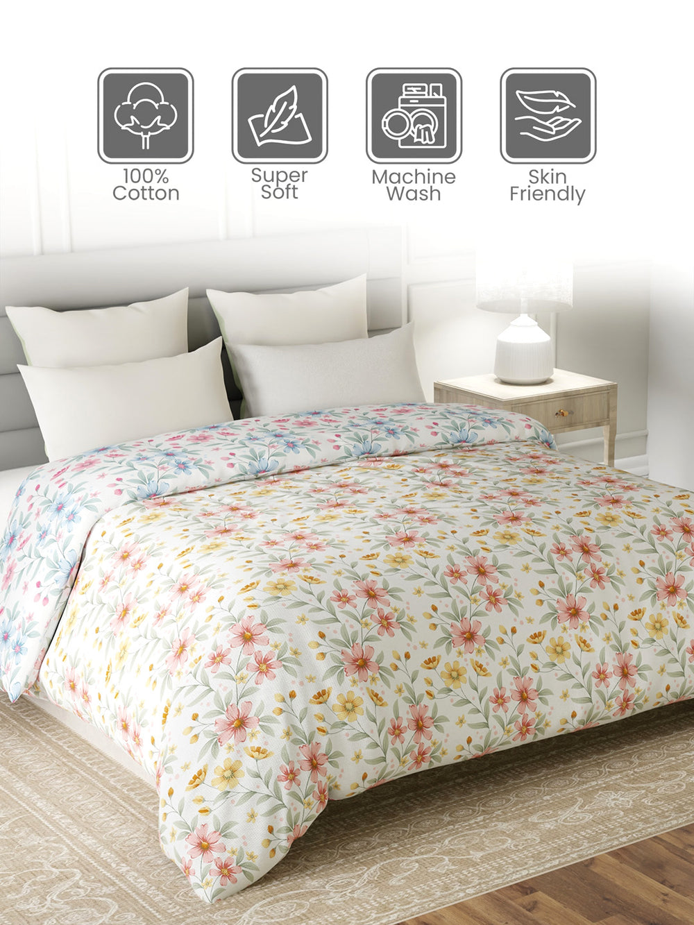 Reversible Double Comforter, 100% Cotton 140 TC, Multicolor Floral, For Mild Winter & All Season Lumina Floret