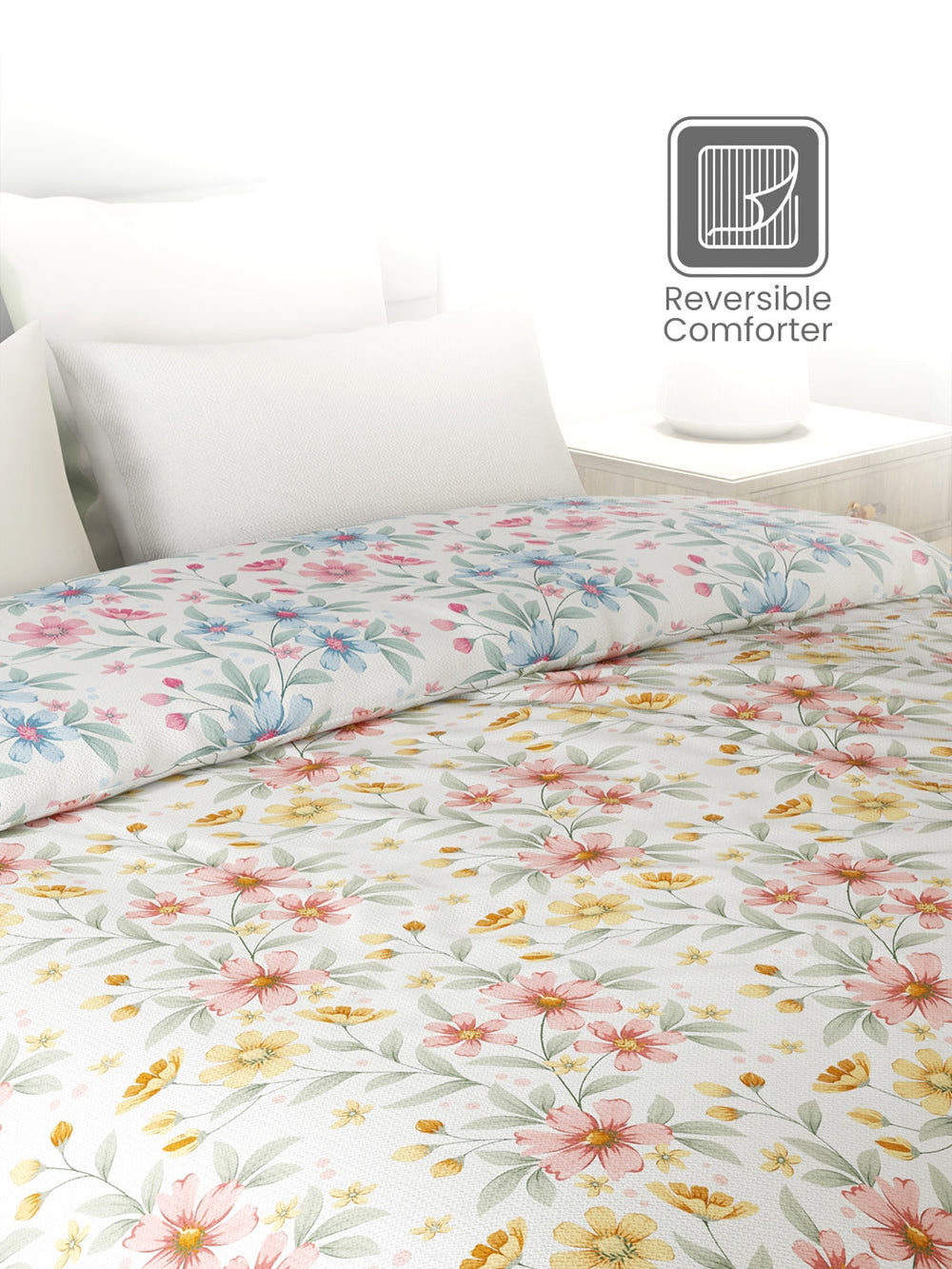 Reversible Double Comforter, 100% Cotton 140 TC, Multicolor Floral, For Mild Winter & All Season Lumina Floret