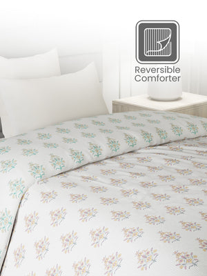 100% Cotton Single Reversible Comforter, 144 TC Printed, Lumina Floret Collection