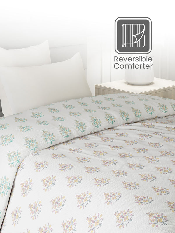 100% Cotton Single Reversible Comforter, 144 TC Printed, Lumina Floret Collection