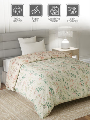 100% Cotton Single Reversible Comforter, 144 TC Printed, Lumina Floret Collection