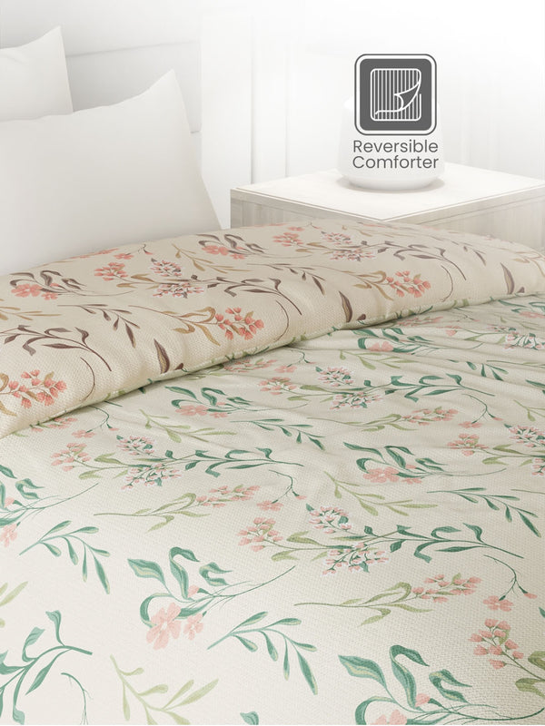 100% Cotton Single Reversible Comforter, 144 TC Printed, Lumina Floret Collection