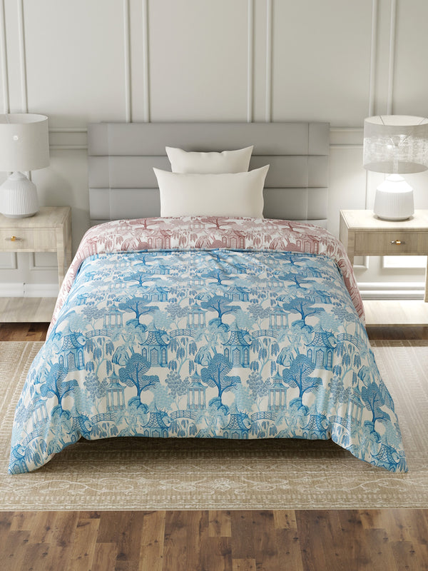 100% Cotton Single Reversible Comforter, 144 TC Printed, Lumina Floret Collection