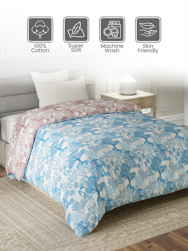 100% Cotton Single Reversible Comforter, 144 TC Printed, Lumina Floret Collection