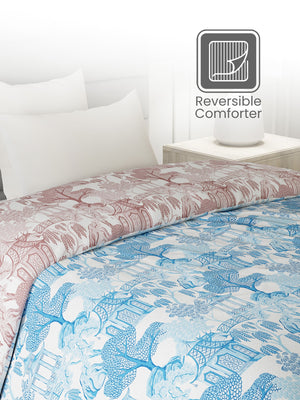 100% Cotton Single Reversible Comforter, 144 TC Printed, Lumina Floret Collection