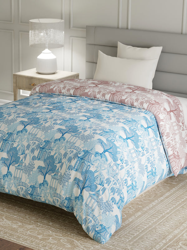 100% Cotton Single Reversible Comforter, 144 TC Printed, Lumina Floret Collection