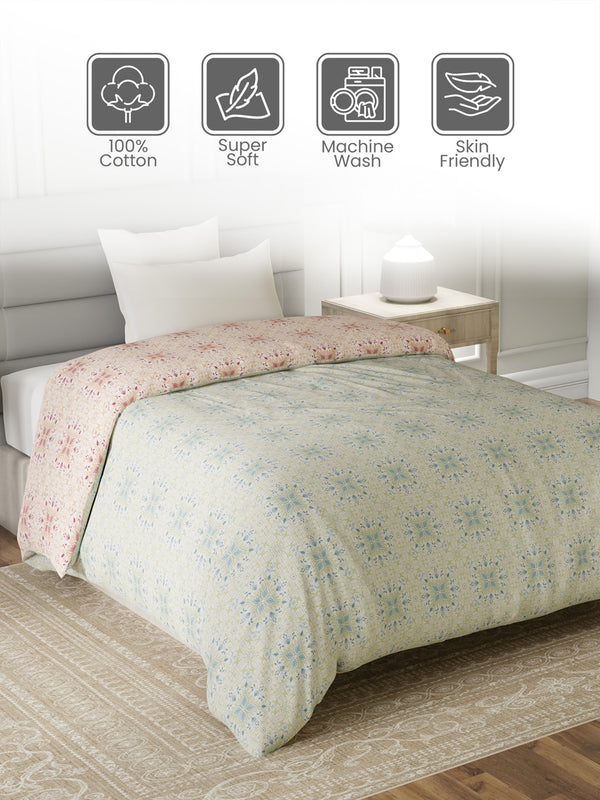 100% Cotton Single Reversible Comforter, 144 TC Printed, Lumina Floret Collection