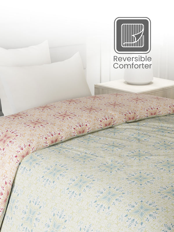 100% Cotton Single Reversible Comforter, 144 TC Printed, Lumina Floret Collection