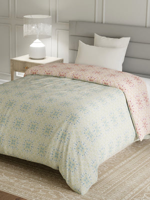 100% Cotton Single Reversible Comforter, 144 TC Printed, Lumina Floret Collection