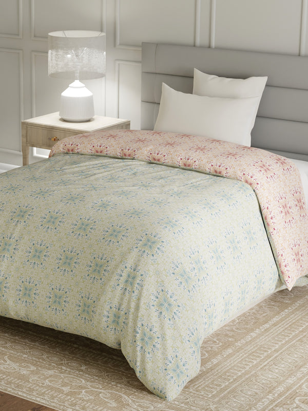 100% Cotton Single Reversible Comforter, 144 TC Printed, Lumina Floret Collection