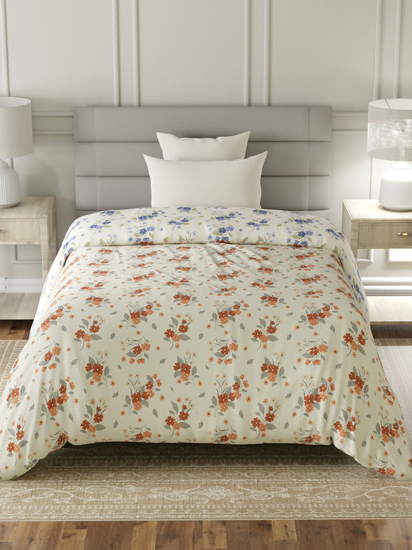 Reversible Single Comforter, 100% Cotton 140 TC, Blue & Brown Floral, For Mild Winter & All Season Lumina Floret
