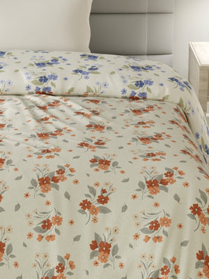 Reversible Single Comforter, 100% Cotton 140 TC, Blue & Brown Floral, For Mild Winter & All Season Lumina Floret