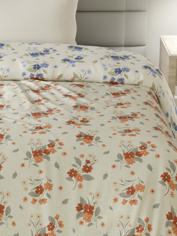 Reversible Single Comforter, 100% Cotton 140 TC, Blue & Brown Floral, For Mild Winter & All Season Lumina Floret