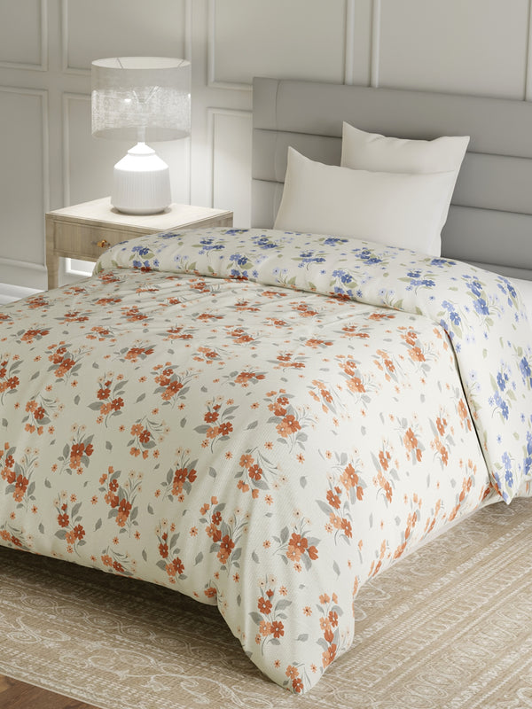 Reversible Single Comforter, 100% Cotton 140 TC, Blue & Brown Floral, For Mild Winter & All Season Lumina Floret