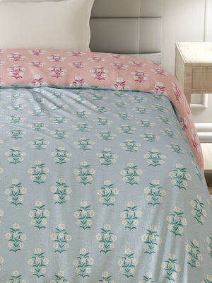 100% Cotton Single Reversible Comforter, 144 TC Printed, Lumina Floret Collection