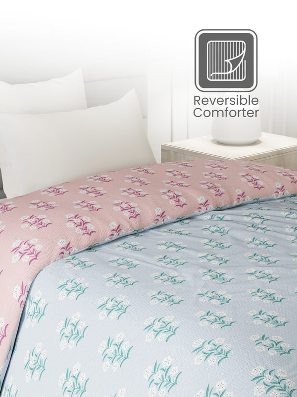 100% Cotton Single Reversible Comforter, 144 TC Printed, Lumina Floret Collection