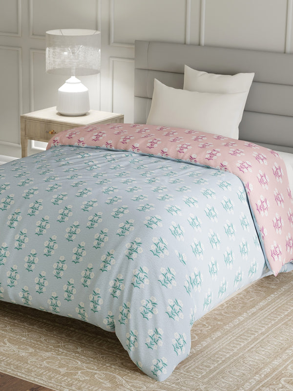 100% Cotton Single Reversible Comforter, 144 TC Printed, Lumina Floret Collection