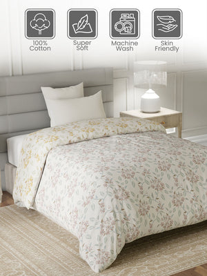 100% Cotton Single Reversible Comforter, 144 TC Printed, Lumina Floret Collection