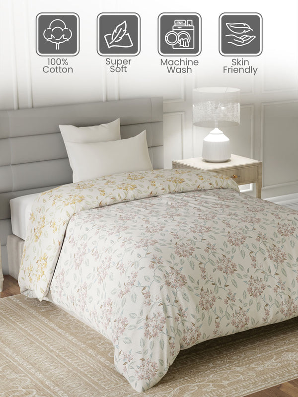 100% Cotton Single Reversible Comforter, 144 TC Printed, Lumina Floret Collection