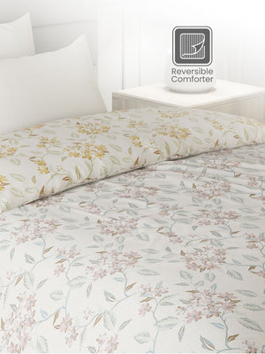 100% Cotton Single Reversible Comforter, 144 TC Printed, Lumina Floret Collection